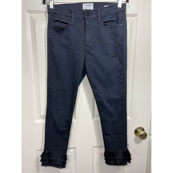 Frame Denim Le High Skinny High Rise Skinny Fit Jean Dark Blue Triple Fringe 30 - Picture 2 of 10